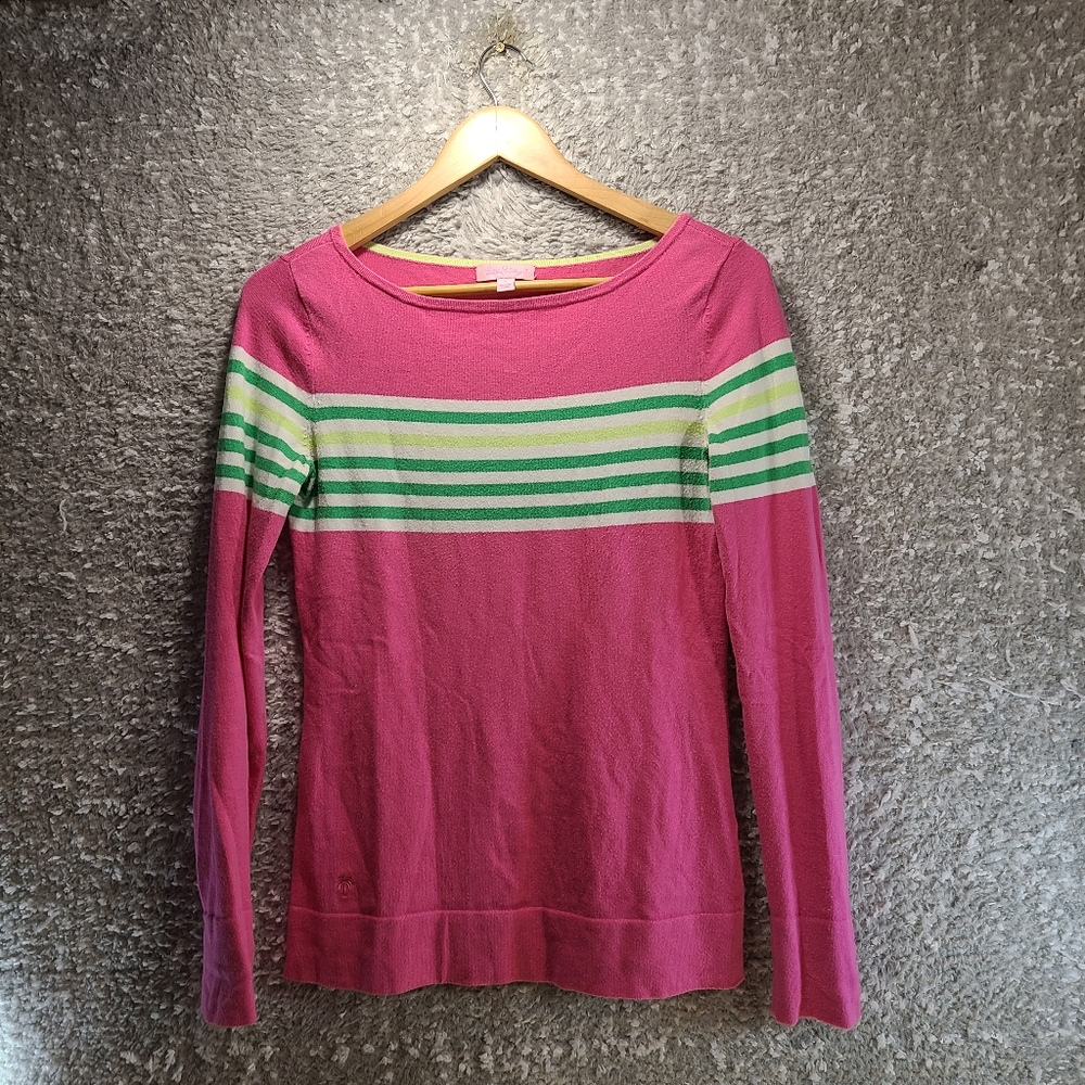 Lilly Pulitzer Sweater Womens Small Pink Maria‎ Boatneck Pullover Stretch Cotton